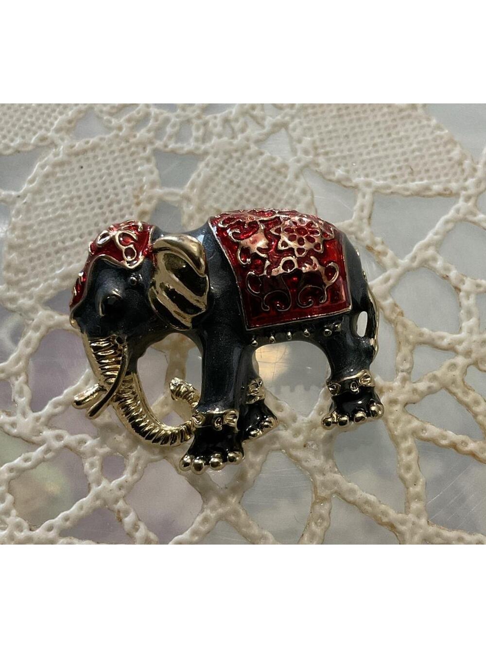 NEW Elephant Pin Brooch Gray Red Elephant